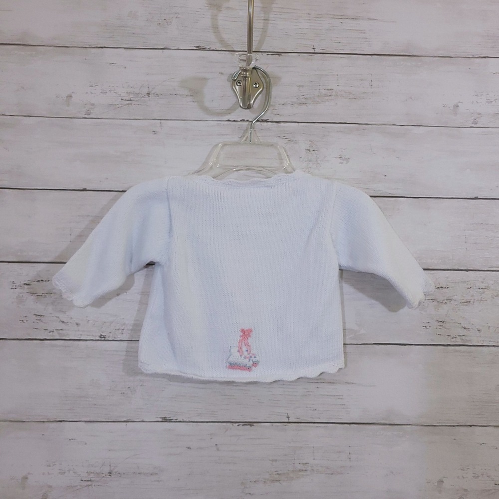 Little English White Hand Embroidered Ice Skate Cotton Cardigan Sweater 6M - Picture 5 of 10